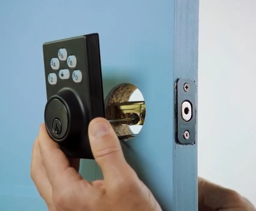 Keypad deadbolt installation on front door