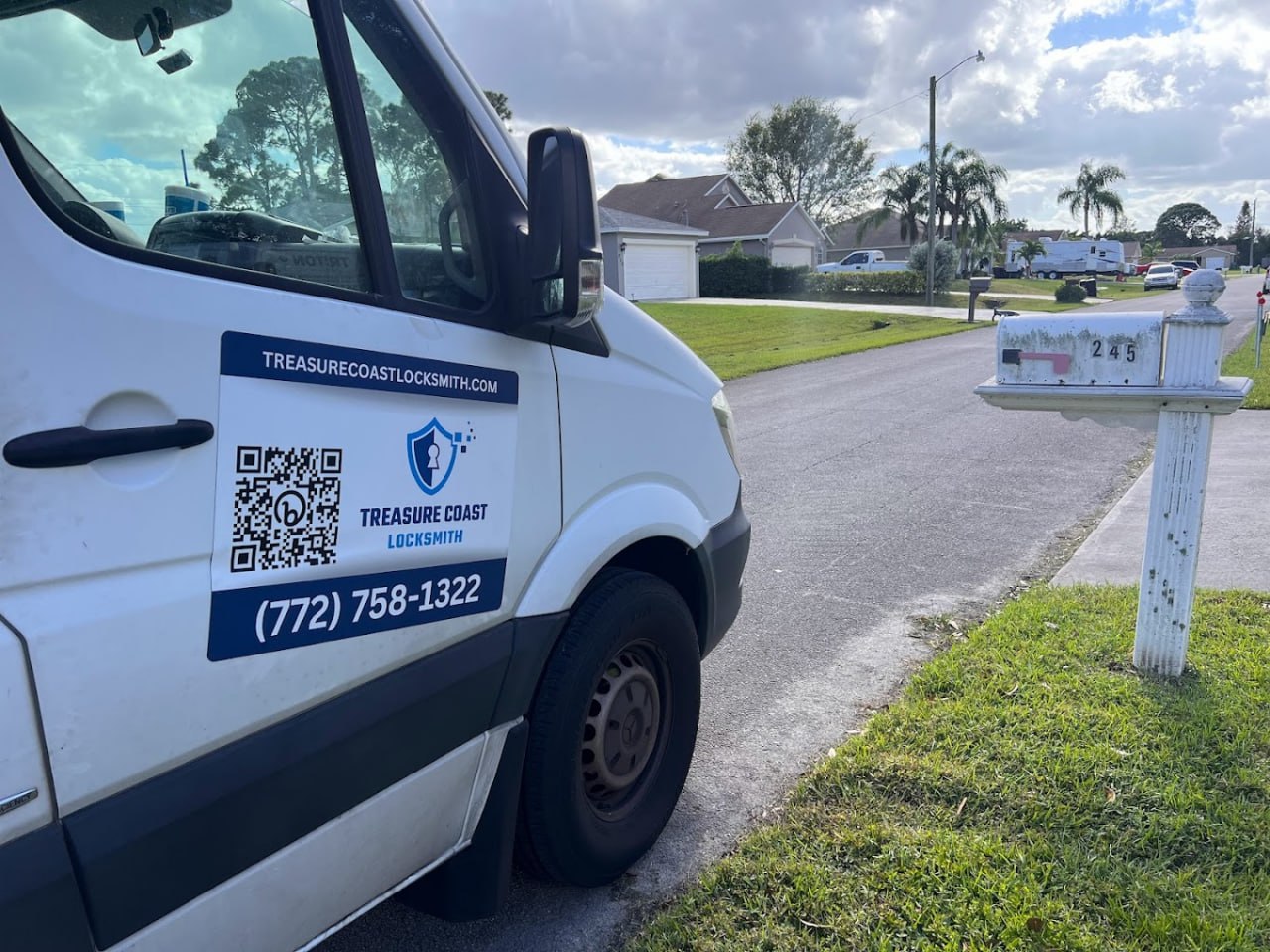 Branded locksmith service truck in Port St. Lucie Tradition community
